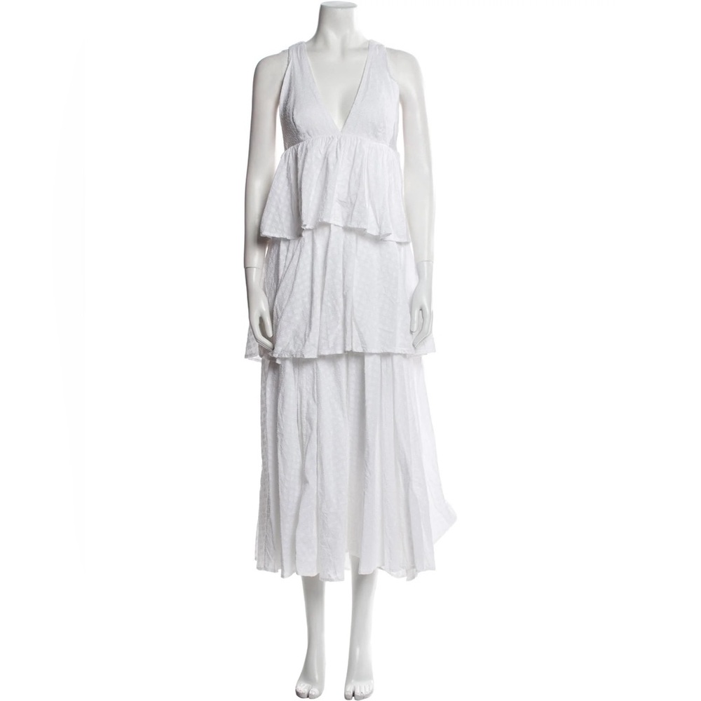 RHODE Resort Leela Tiered V-Neck White Cotton Ruffle Midi Dress – Sz. 4 Bridal - Picture 3 of 13